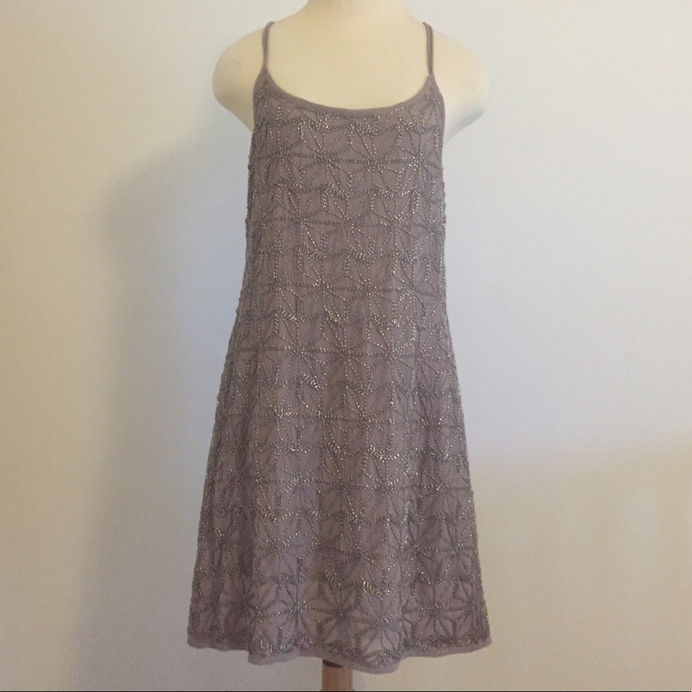 Francescas beaded taupe and silver cocktail dress